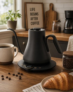 Cocinare Gooseneck Kettle matte black finish adds modern flair.