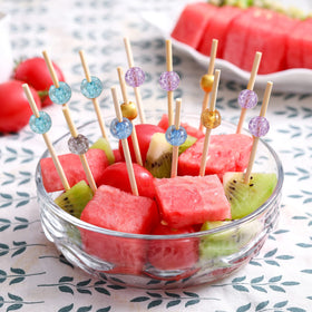 CockStixs 4.7-inch bamboo skewers shown at a wedding reception display