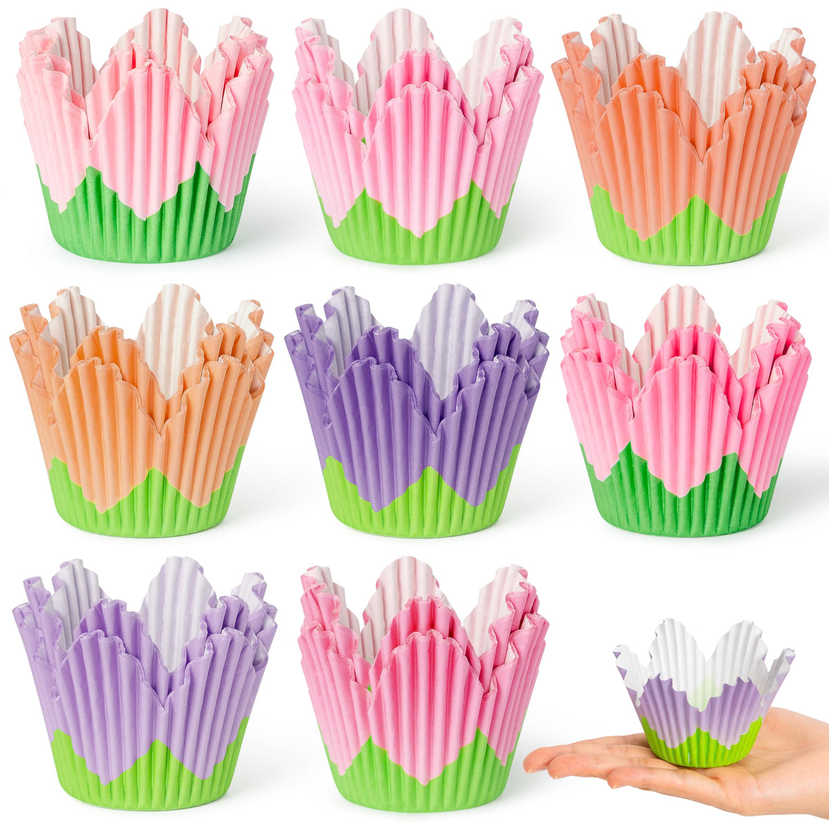 COcnny flower cupcake liners with pastel petals for spring party treats.