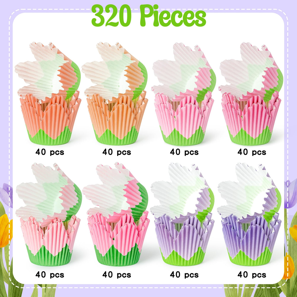 COcnny cupcake wrappers styled with purple and pink petals for elegant treats.