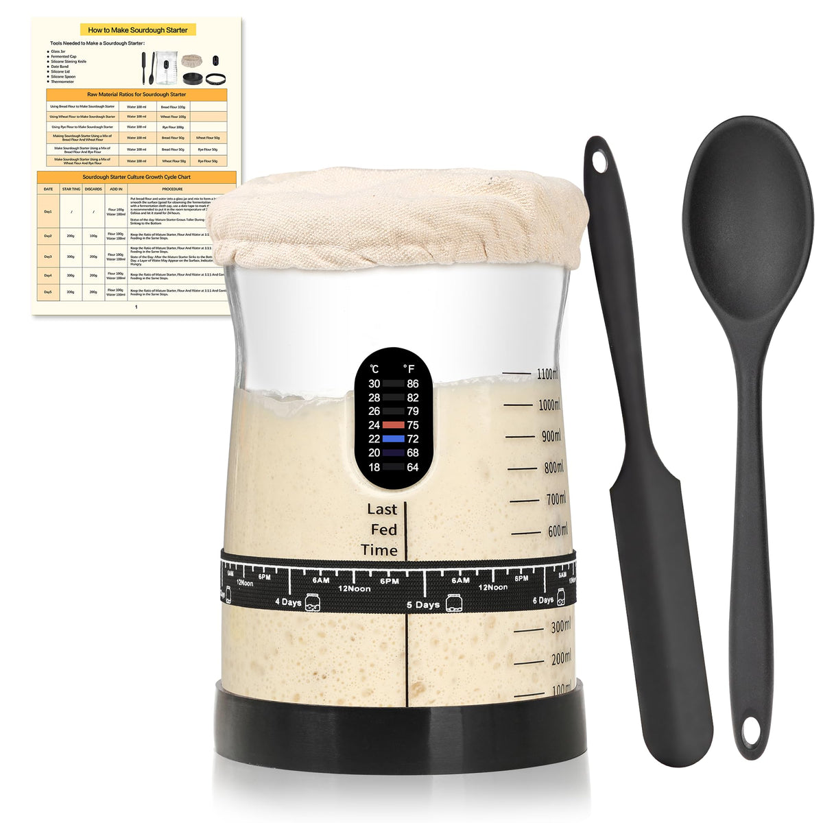 Coco Bird Pro sourdough jar close-up shows 50oz capacity for multiple loaves