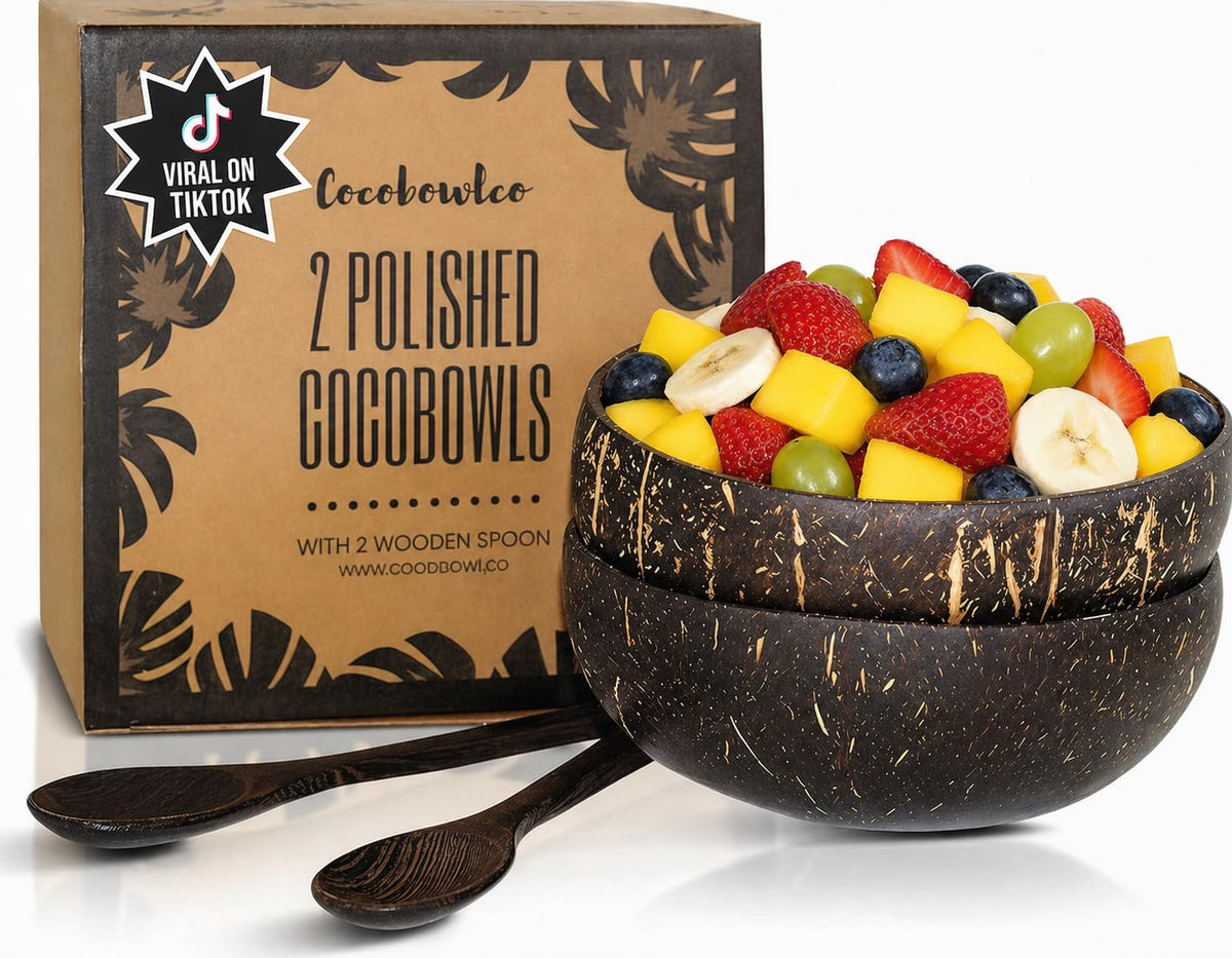 COCOBOWLCO natural finish coconut bowl for smoothies and Buddha bowls
