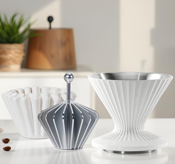 Display-ready Codale presser on kitchen counter adds metal elegance