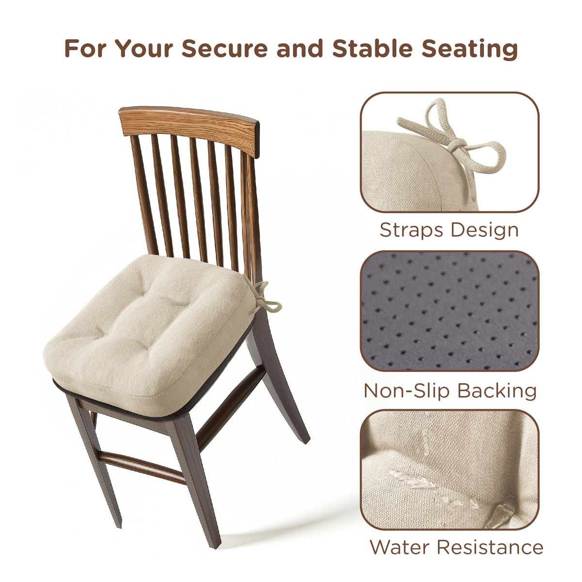 Codi non-slip bottom and side straps prevent chair cushion movement.