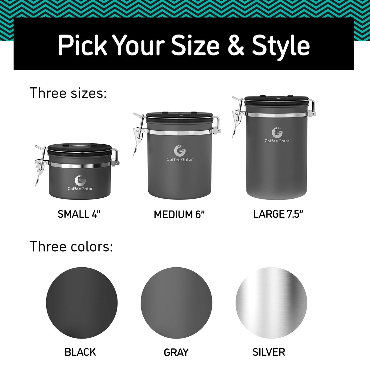 Coffee Gator gray finish blends with modern kitchen decor while preserving flavor