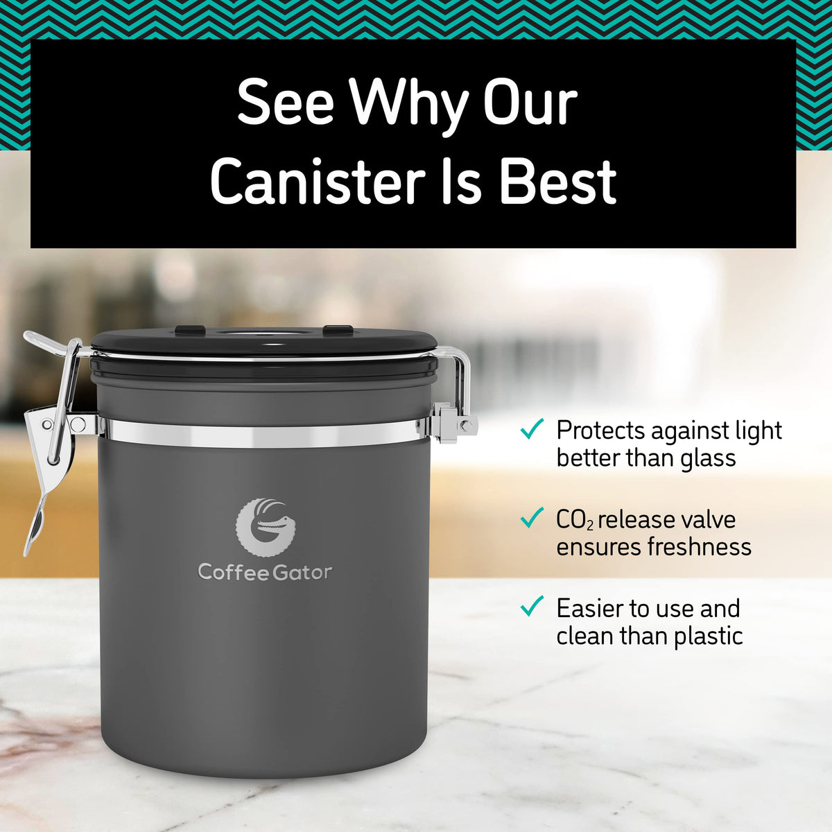 Coffee Gator kitchen storage on counter for practical daily coffee organization