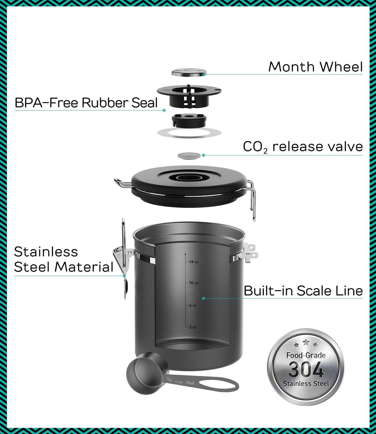 Coffee Gator measuring scoop included for precise coffee portions