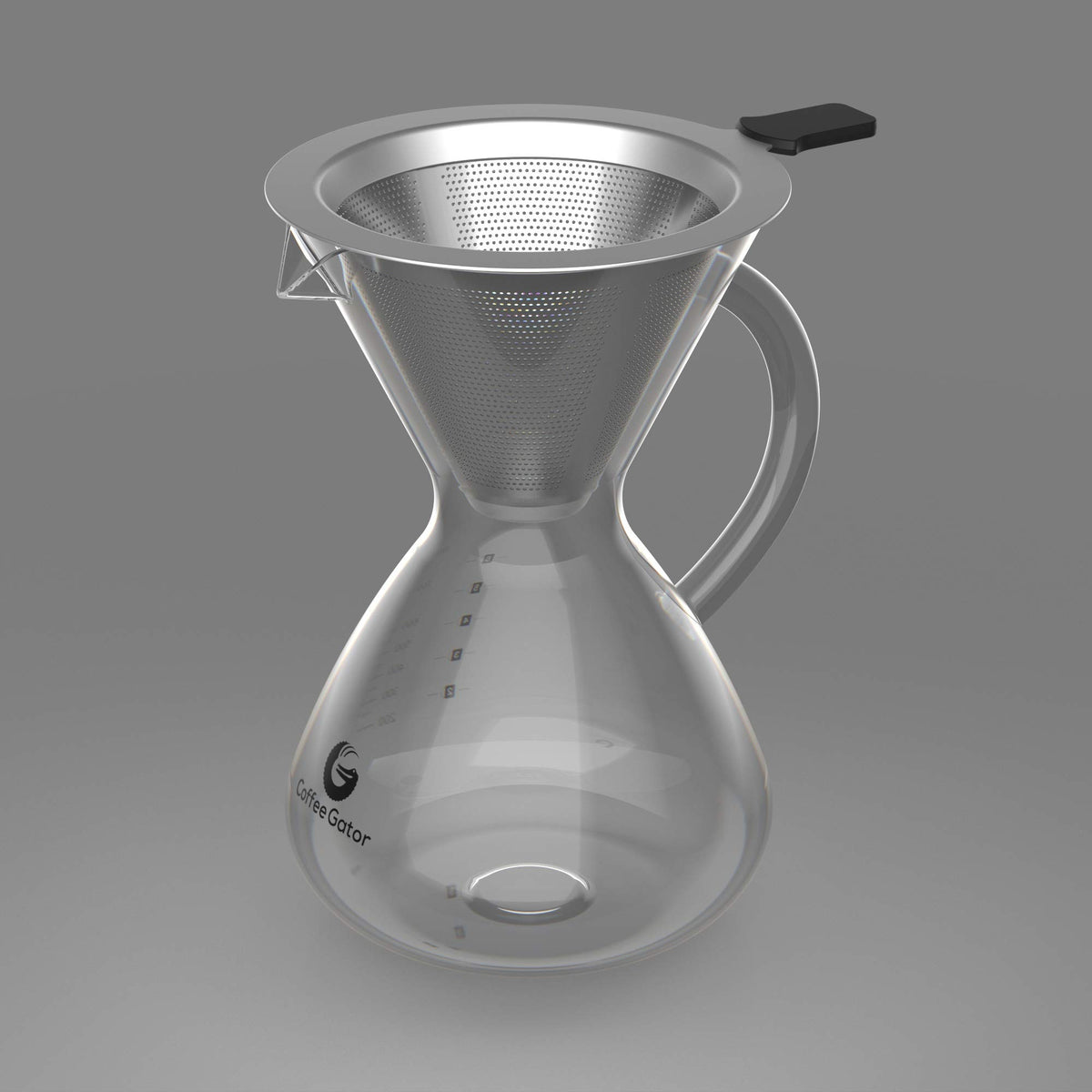 Coffee Gator cool-touch collar ensures safe handling during brewing