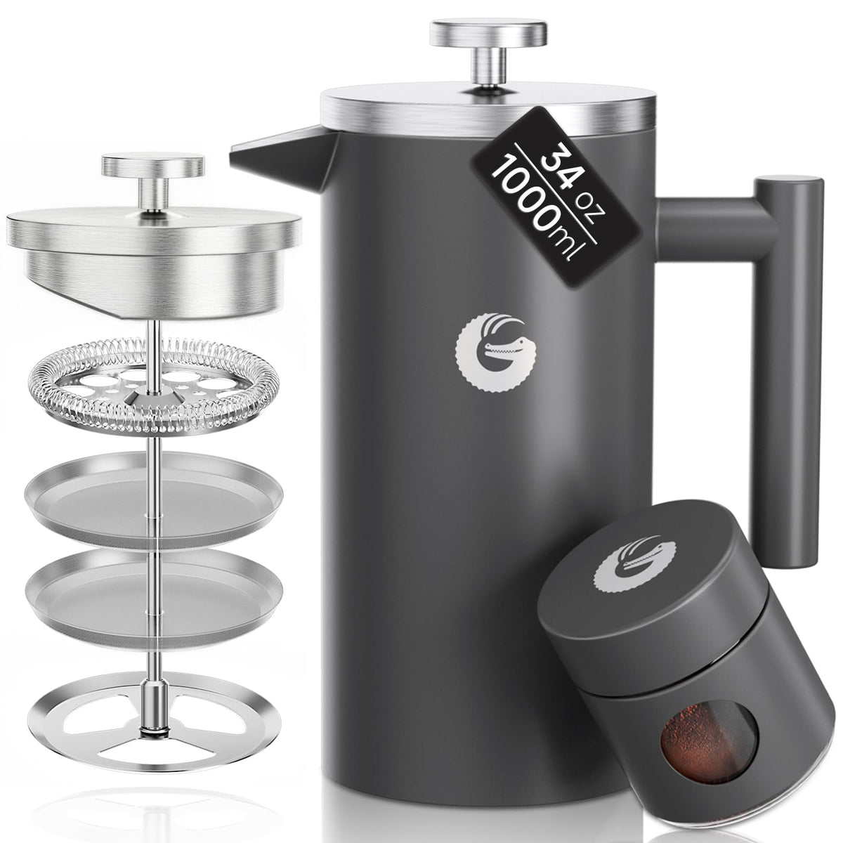 Coffee Gator French Press 34 oz capacity for large-batch brewing.
