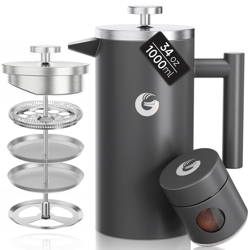 Coffee Gator French Press 34 oz capacity for large-batch brewing.
