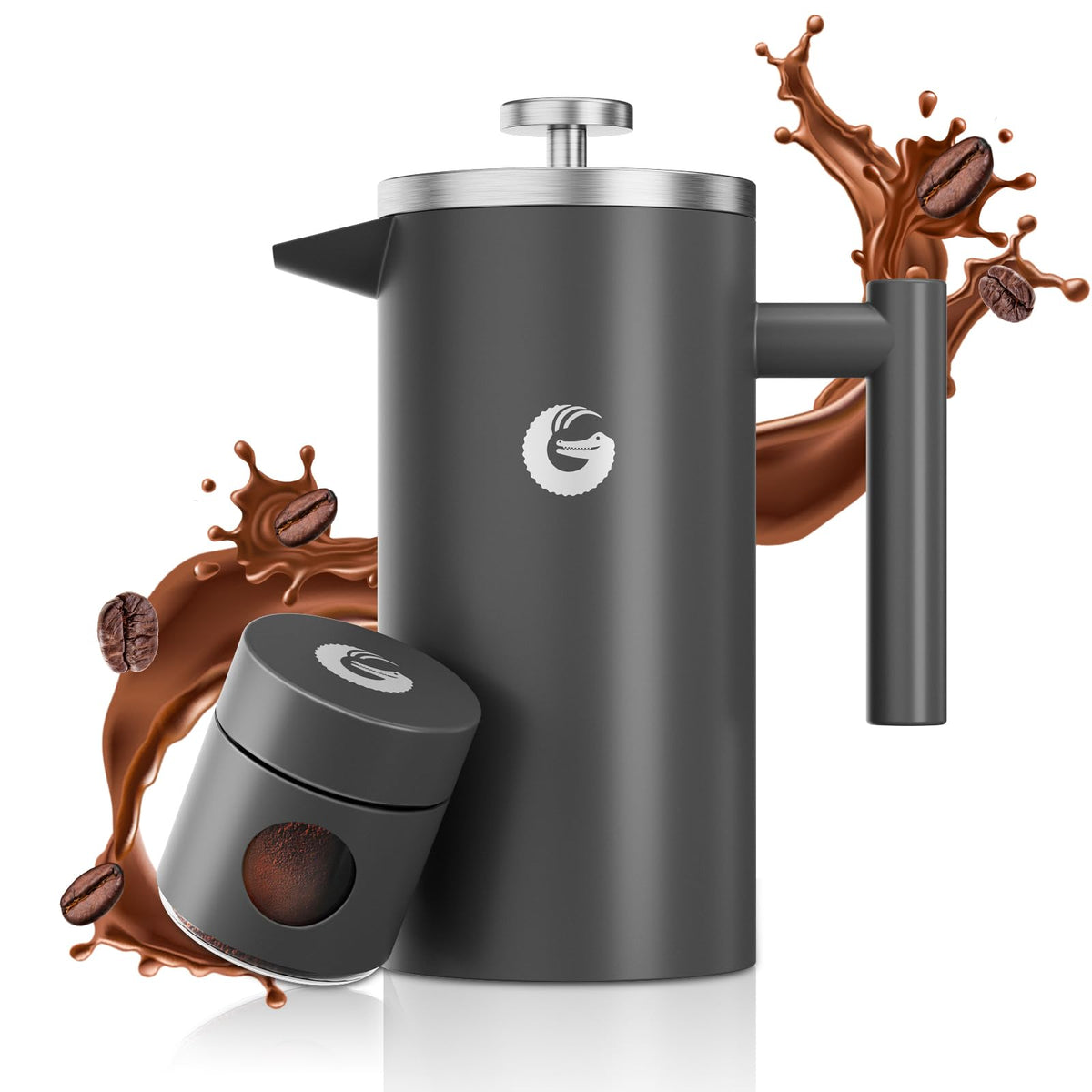 Coffee Gator French Press cool-touch handle for safe pouring.