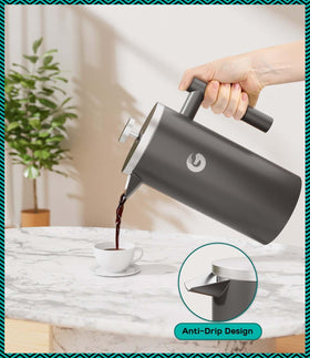 Coffee Gator French Press durable stainless steel body resists rust.