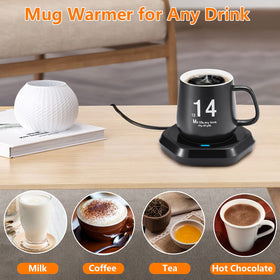 COFFEE MUG WARMER on a tidy desk setup beside a laptop