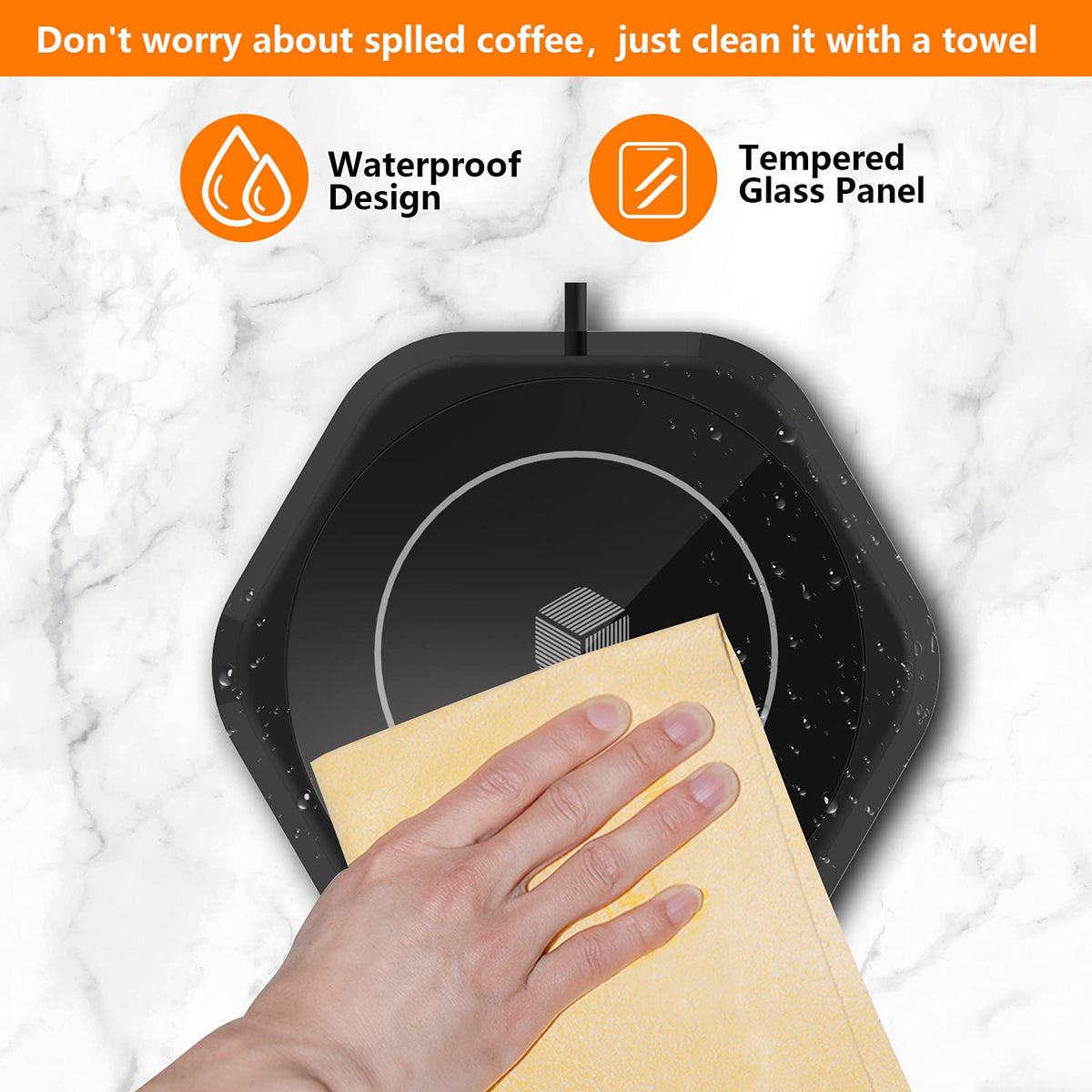 COFFEE MUG WARMER toughened-glass surface is easy to clean