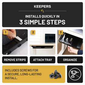 COFFEEKEEPERS Keepers under-desk organizer in office or RV keeps surfaces clutter-free.