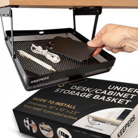 COFFEEKEEPERS Keepers under-desk drawer front view keeps essentials within easy reach.