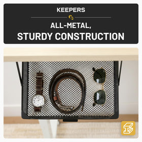 COFFEEKEEPERS under-desk organizer in action frees desktop space with easy access.
