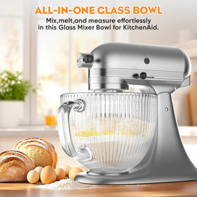 Cofun 4.5-5 quart glass bowl ready for tilt-head KitchenAid compatibility