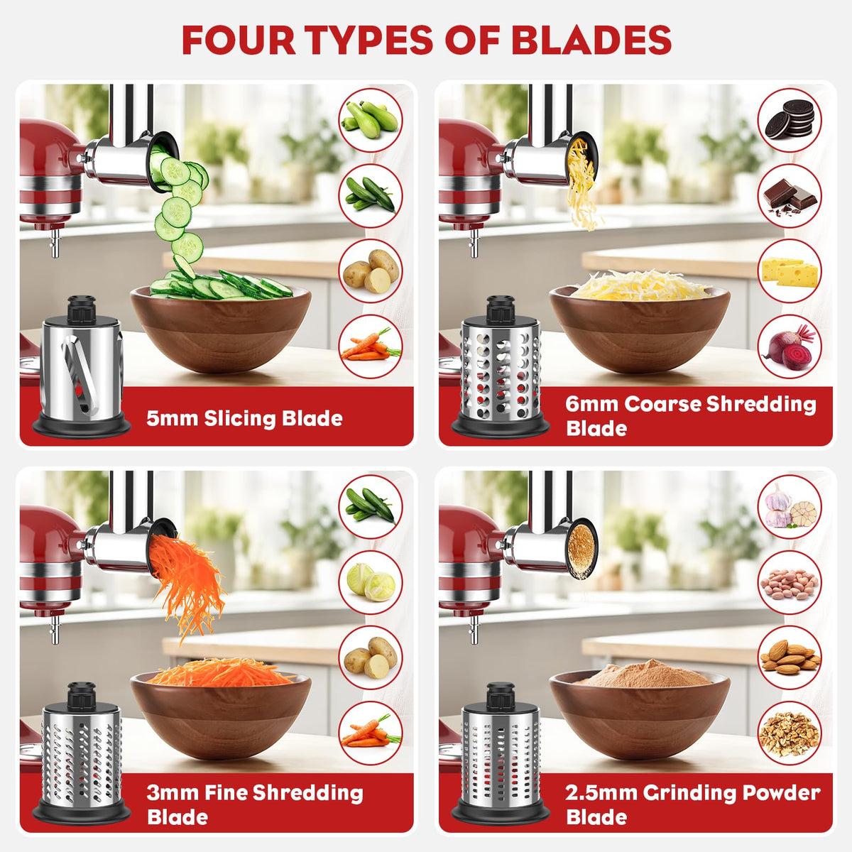 Cofun cheese grater blades for KitchenAid, versatile grating options.