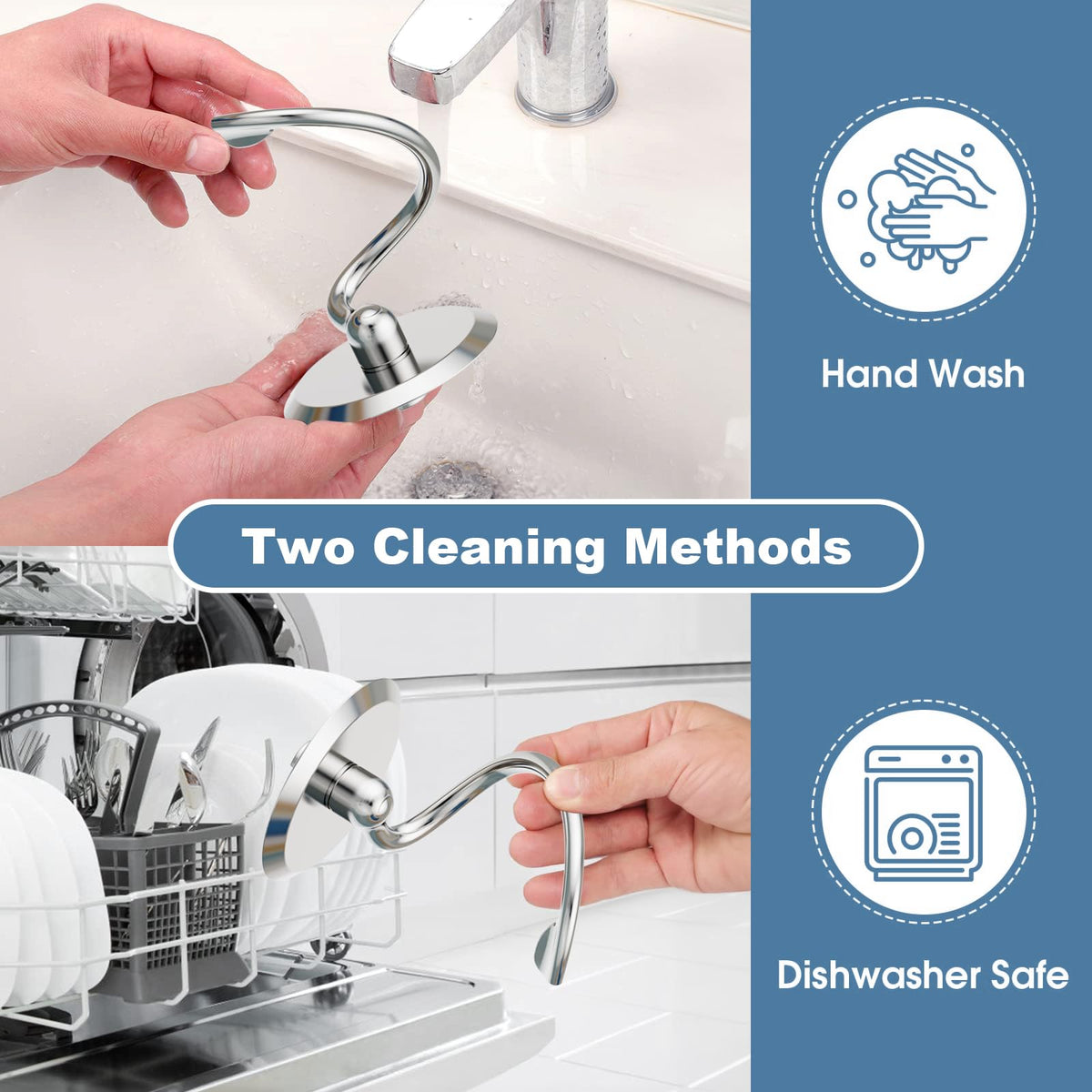 Cofun dough hook is dishwasher safe for easy cleanup.