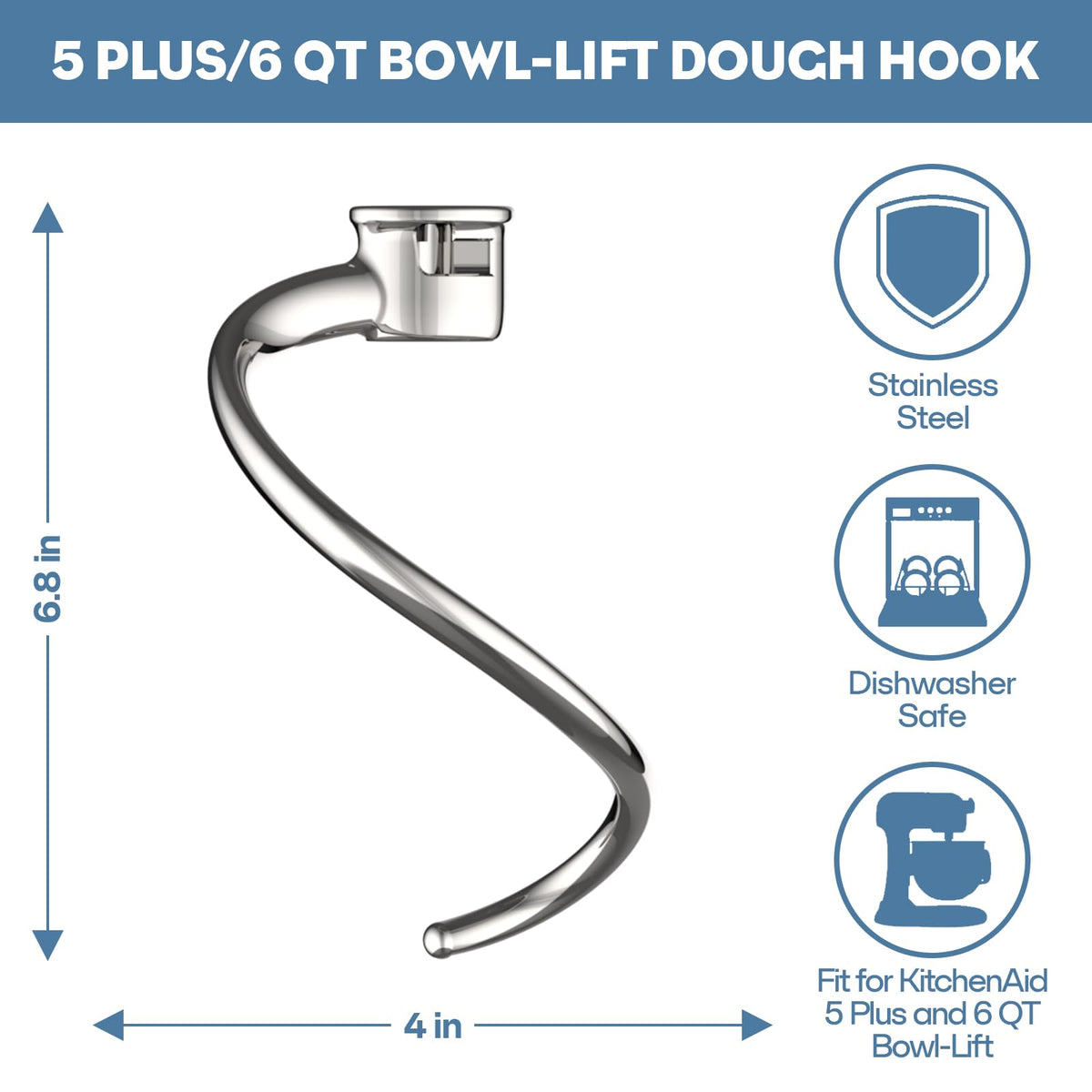 Cofun spiral dough hook delivers efficient kneading for bread, pizza, and pasta dough.