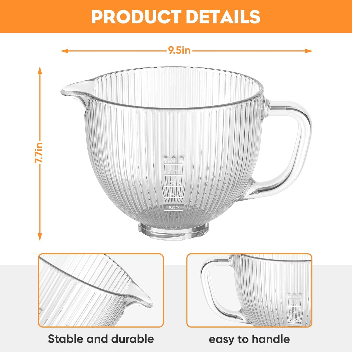 Cofun glass bowl showing measurement markings for precise additions
