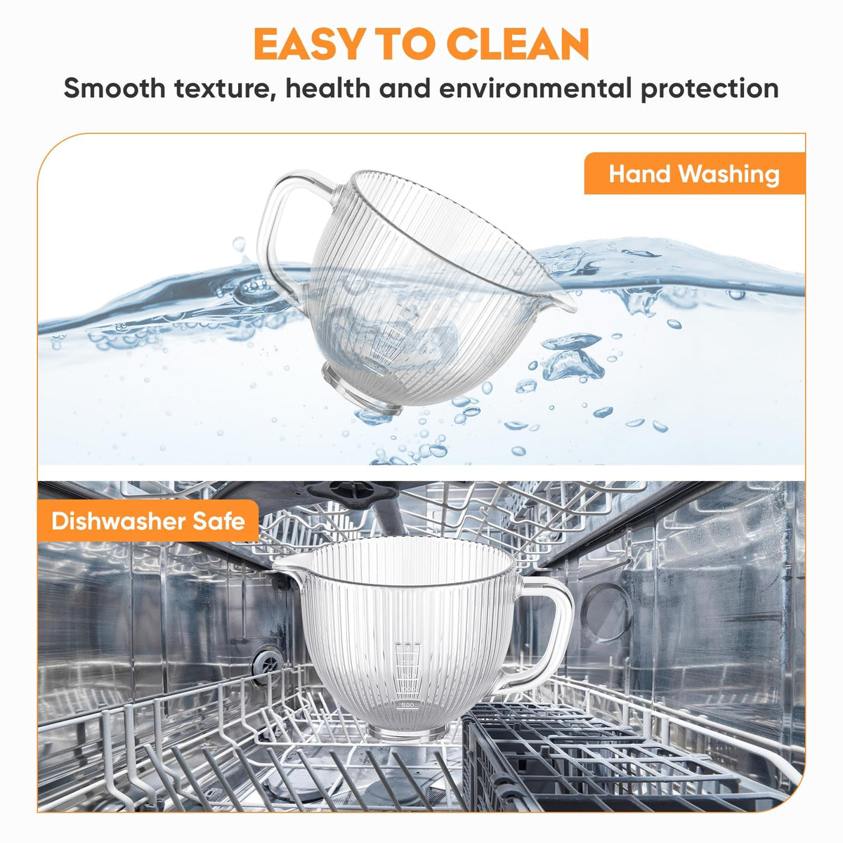 Cofun glass mixer bowl with sturdy handle for easy lifting