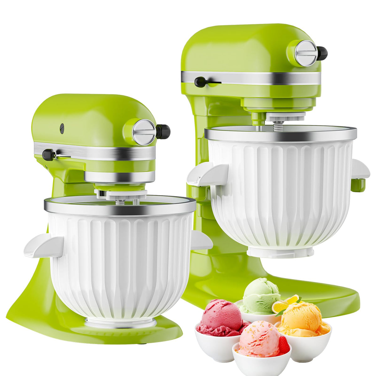Cofun ice cream attachment bowl with secure fit for 4.5-quart KitchenAid mixers.