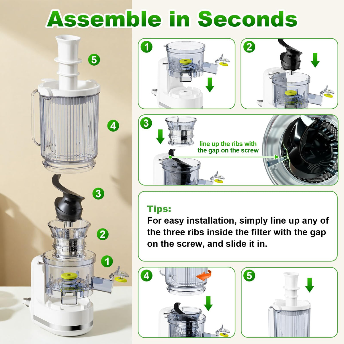 Cofun juicer attachment cups in use, direct pour into two 32oz cups.