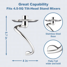Cofun spiral dough hook with dome design keeps dough in bowl.