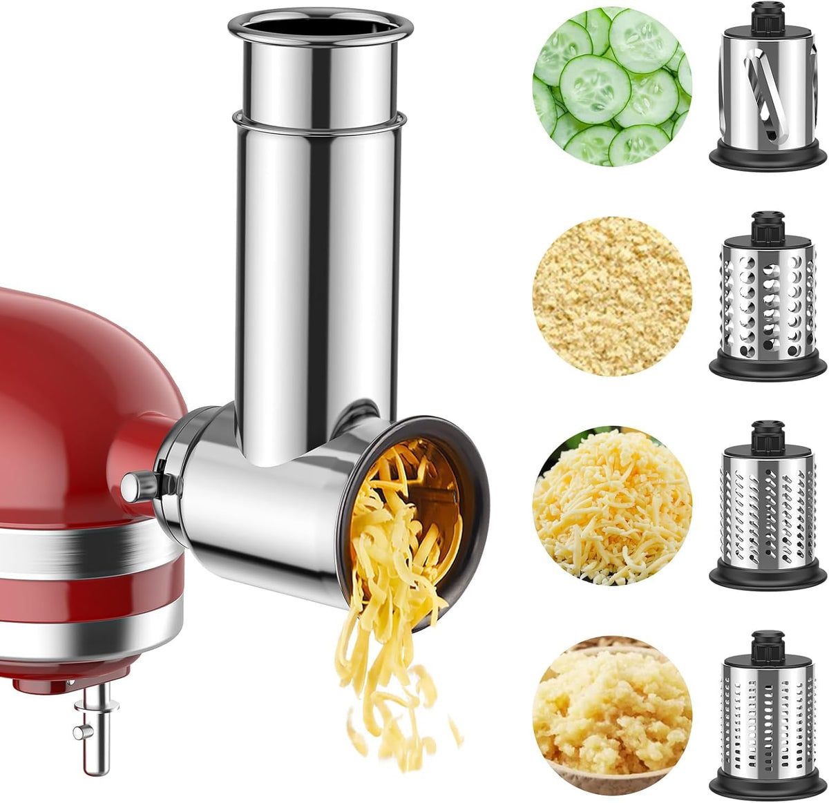 Cofun stainless steel slicer shredder attachment on KitchenAid mixer for effortless prep