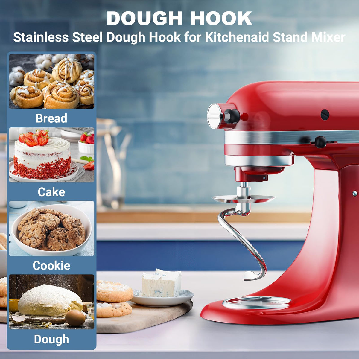 Cofun stainless steel spiral dough hook shows durable, rust-resistant construction.