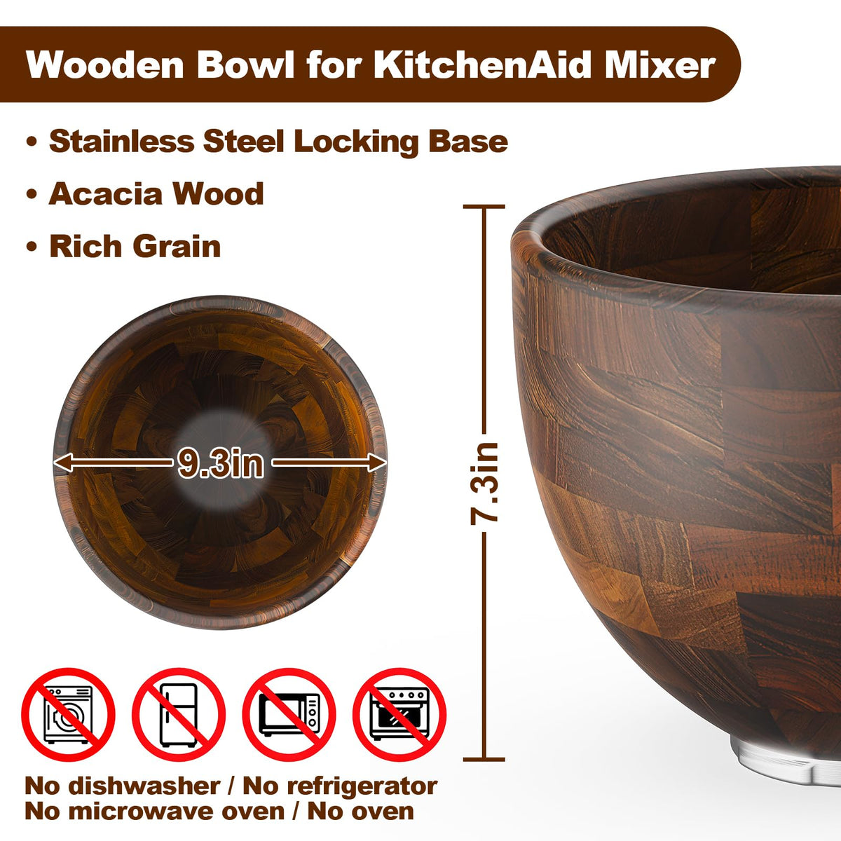 Cofun 5 Qt wooden bowl ideal for dough kneading and large-batch baking.