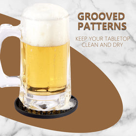 Coga coasters demonstrate heat insulation for hot drinks on wooden surfaces.
