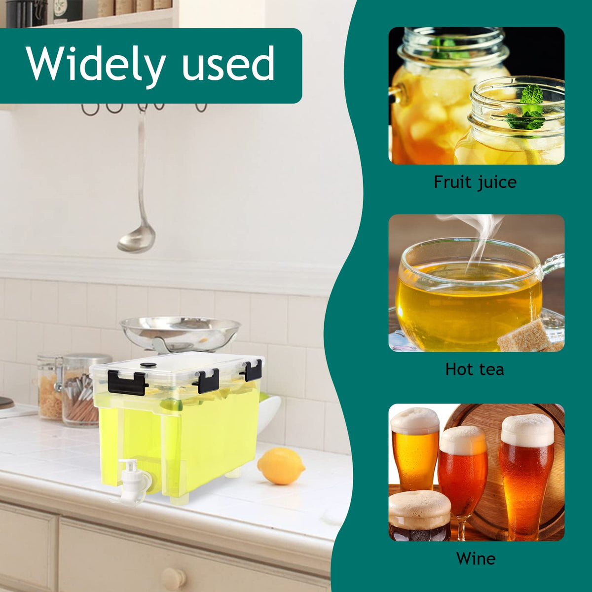 1-gallon capacity fits lemonade, juice, or water.