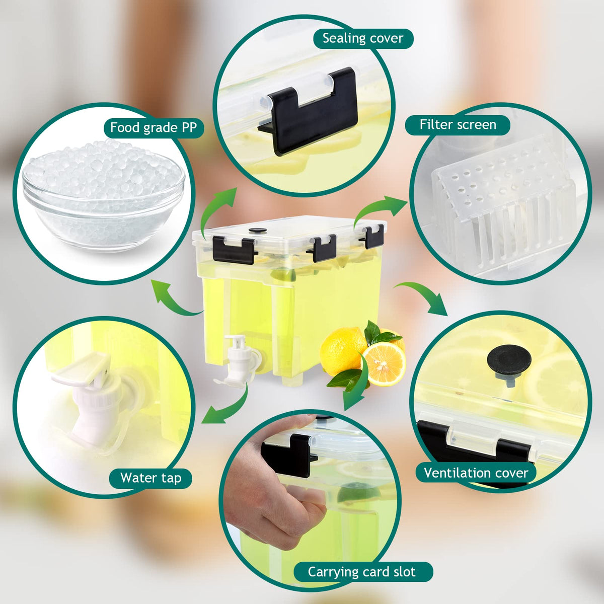 Fridge-ready beverage dispenser with a tight lid to keep freshness.
