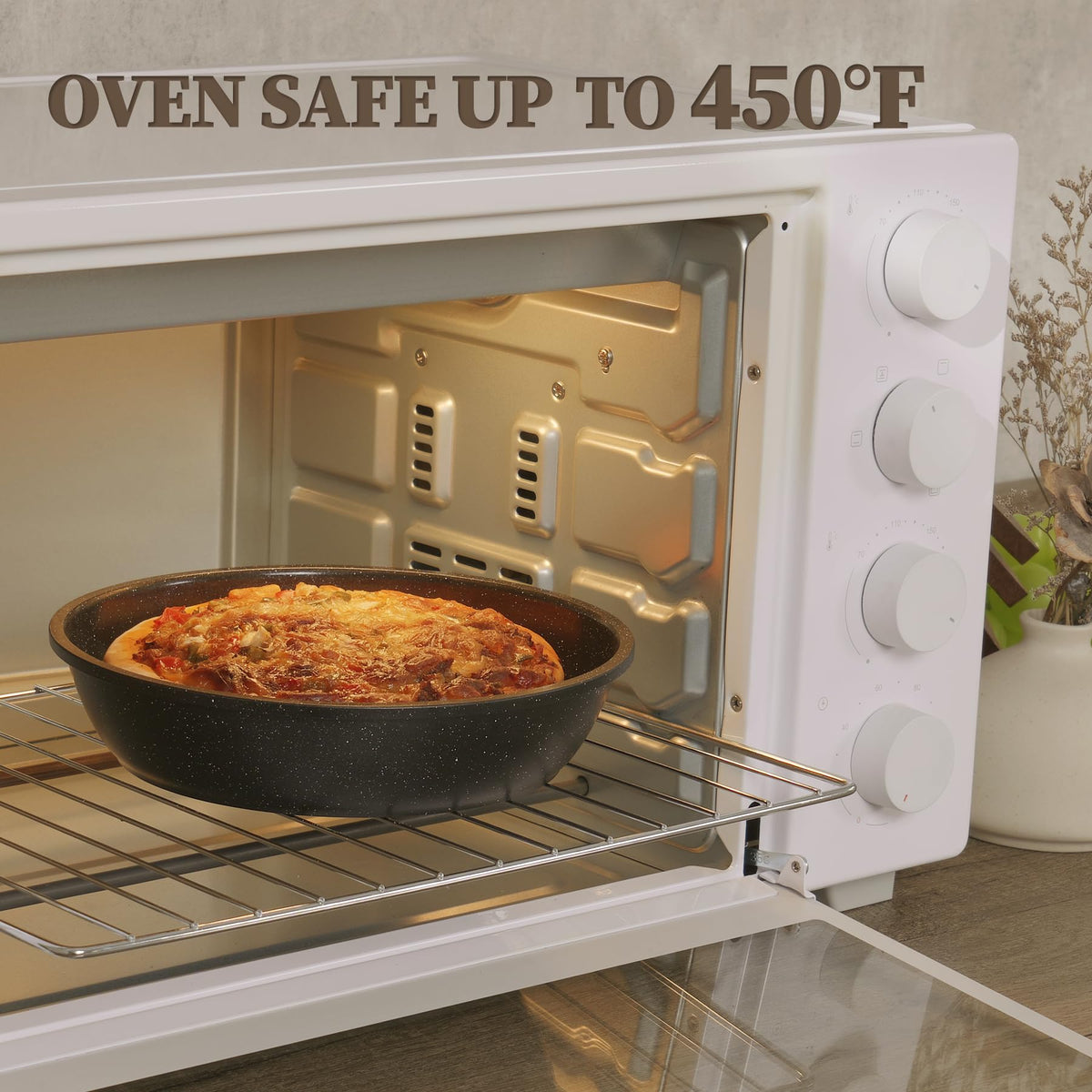 Oven-safe up to 450°F in the Coicur 23pcs ceramic cookware set for finishing dishes