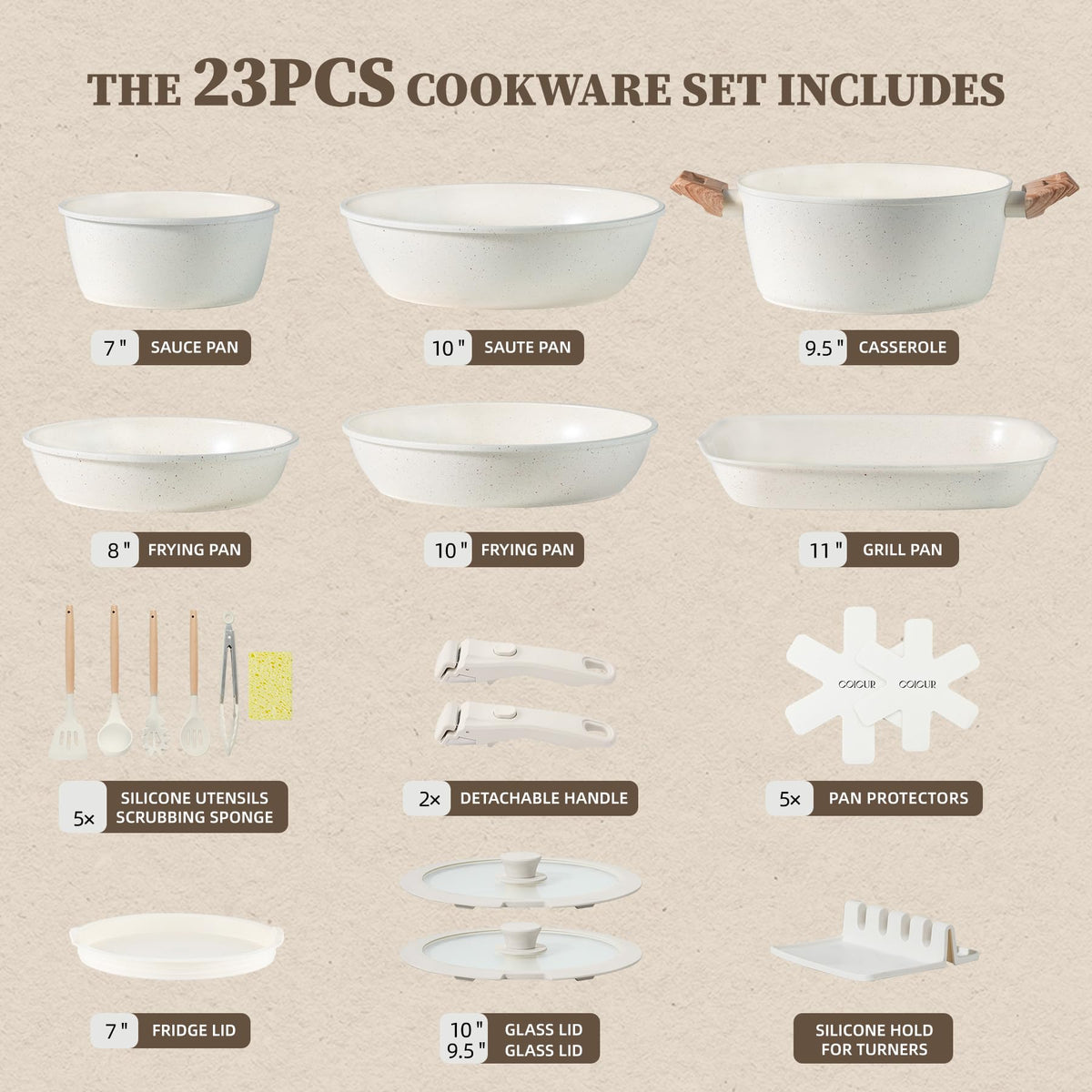 Coicur detachable-handle on pan enabling easy transfer