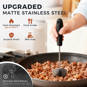 Coinicxcel 10-inch meat masher handle provides ample leverage and heat-safe control.