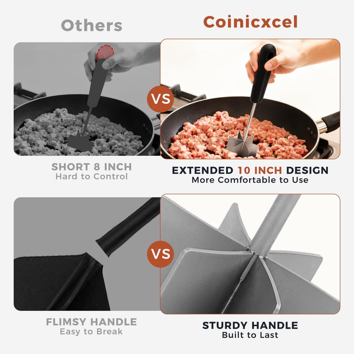 Coinicxcel six-curve blades deliver even texture for ground beef and turkey.
