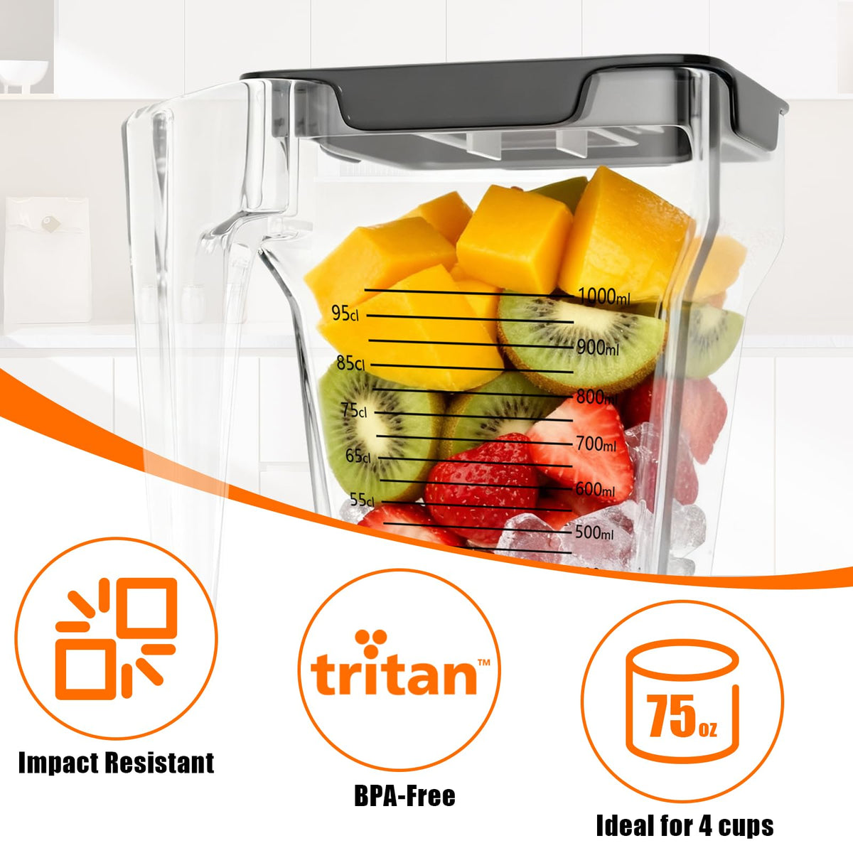 Coinsdans jar pouring into glass, ideal for quick smoothies and drinks.
