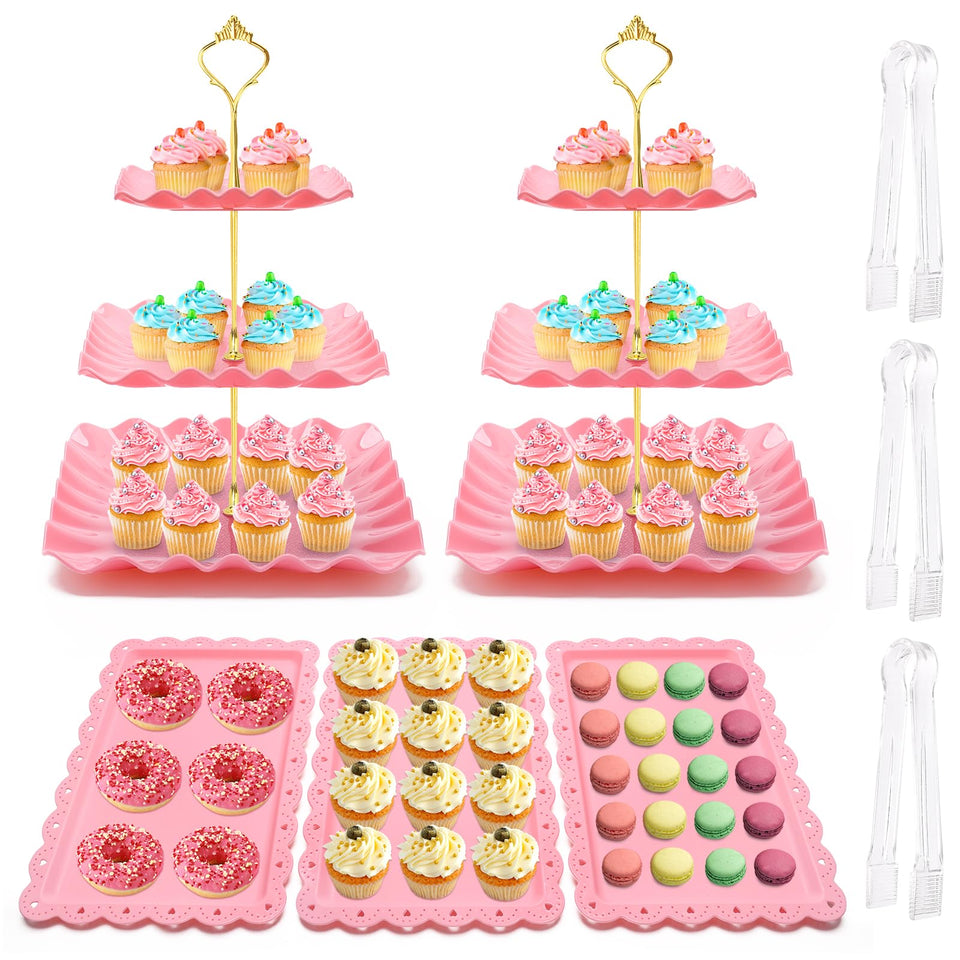 Coitak cupcake stand 3-tier pink showcases cupcakes beautifully at parties.