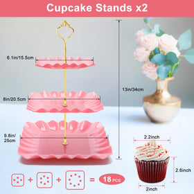 Coitak cupcake stand crown-handle pink enables easy transport for events.