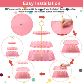 Coitak dessert tower display pink creates an elegant centerpiece.