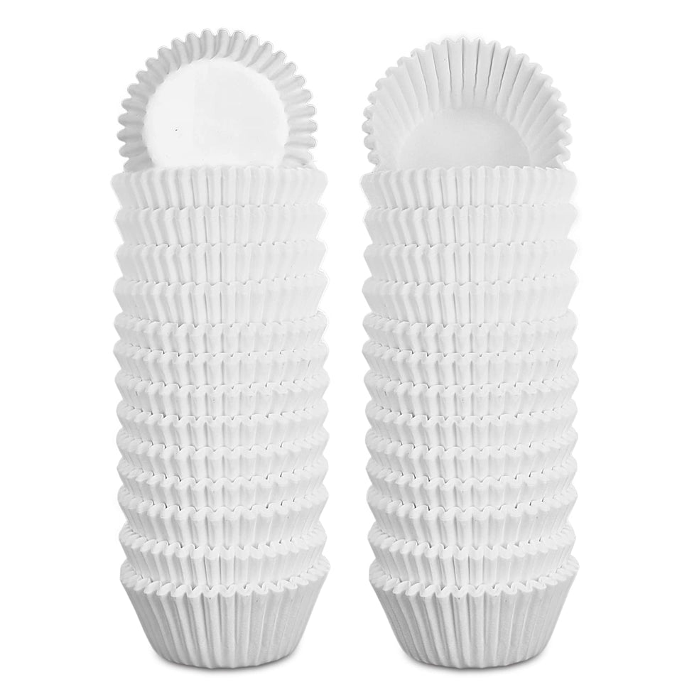 Cokiecan white mini cupcake liners with 1.25 inch bottom for easy bite-sized treats.