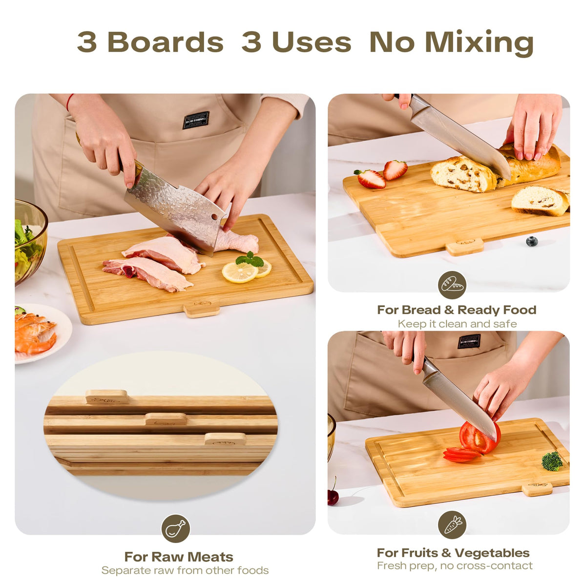 Coktaseleg bamboo cutting boards with vegetables icons for easy prep.
