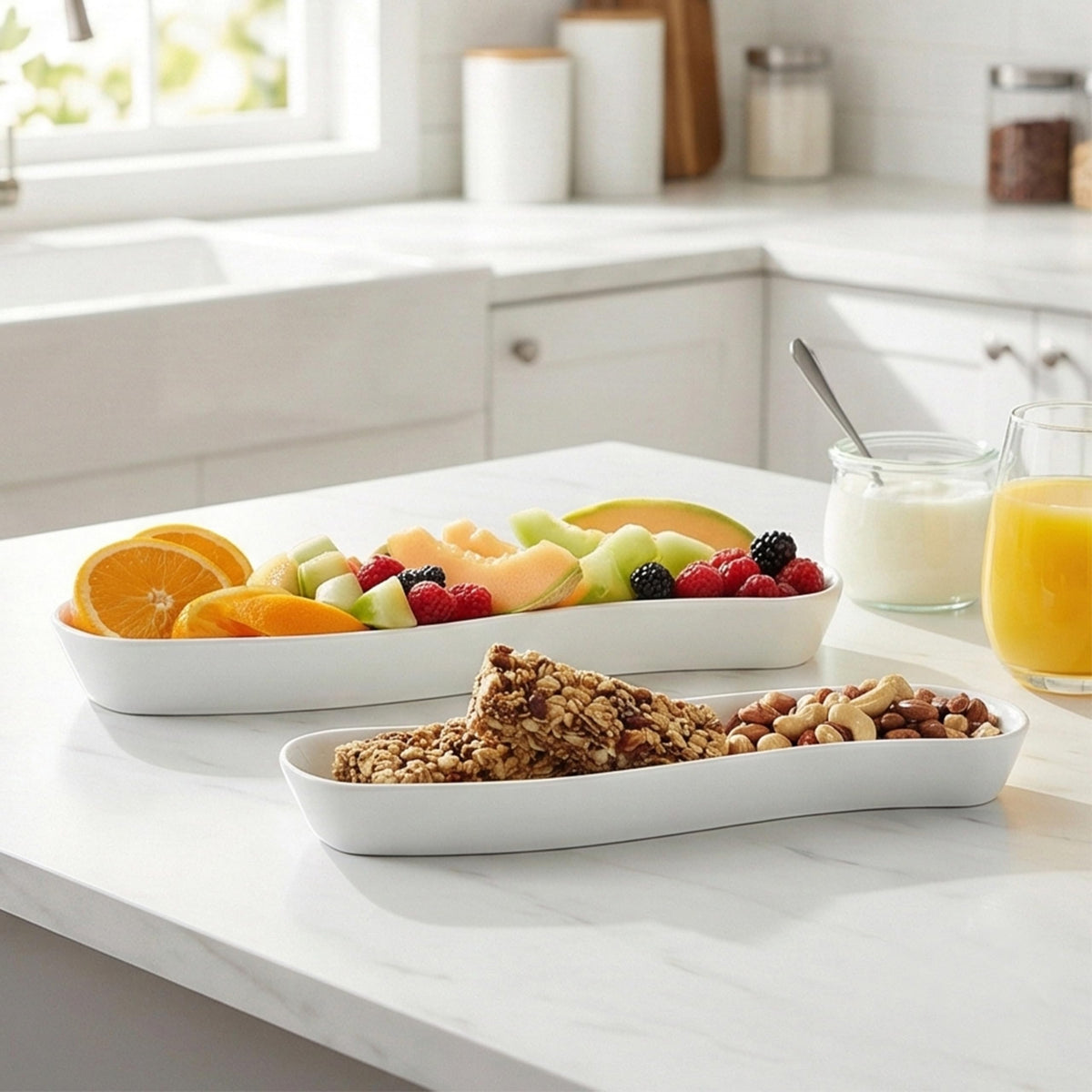 COKUMA olive-nuts-fruit serving tray keeps foods organized and accessible