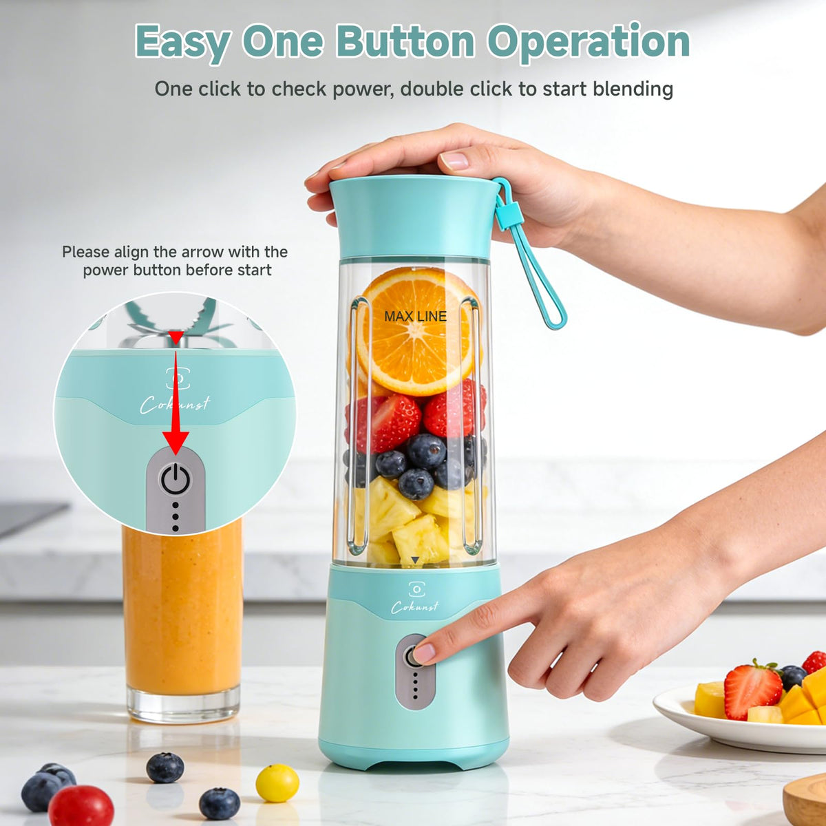 COKUNST portable blender extra lid lets you take blends on the go.