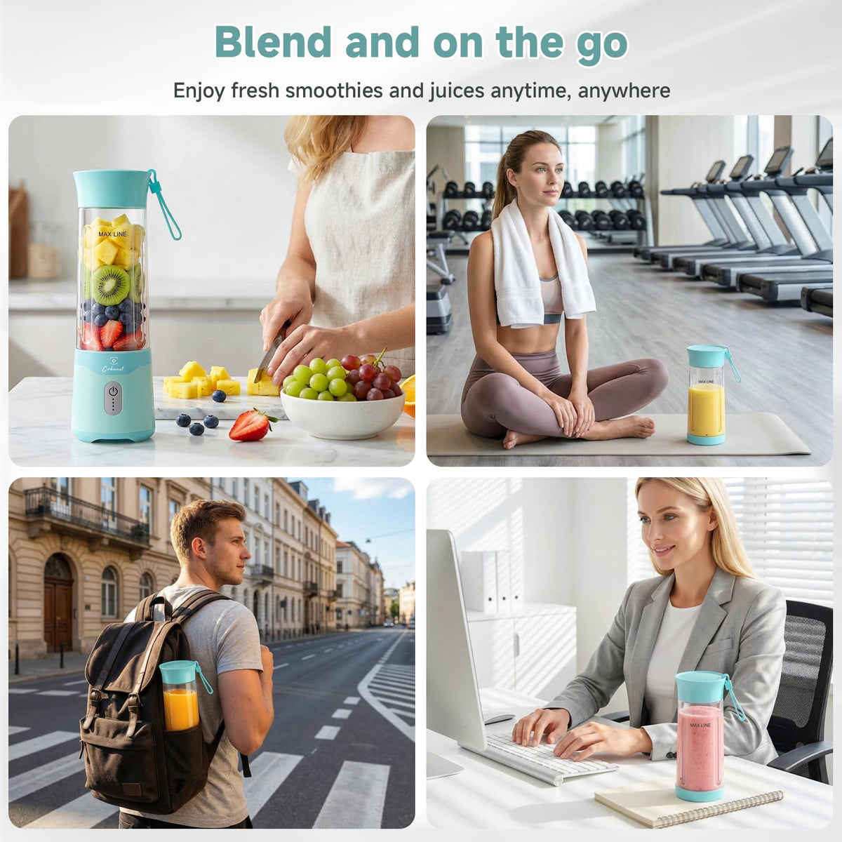 COKUNST portable blender in gym or office for healthy drinks.