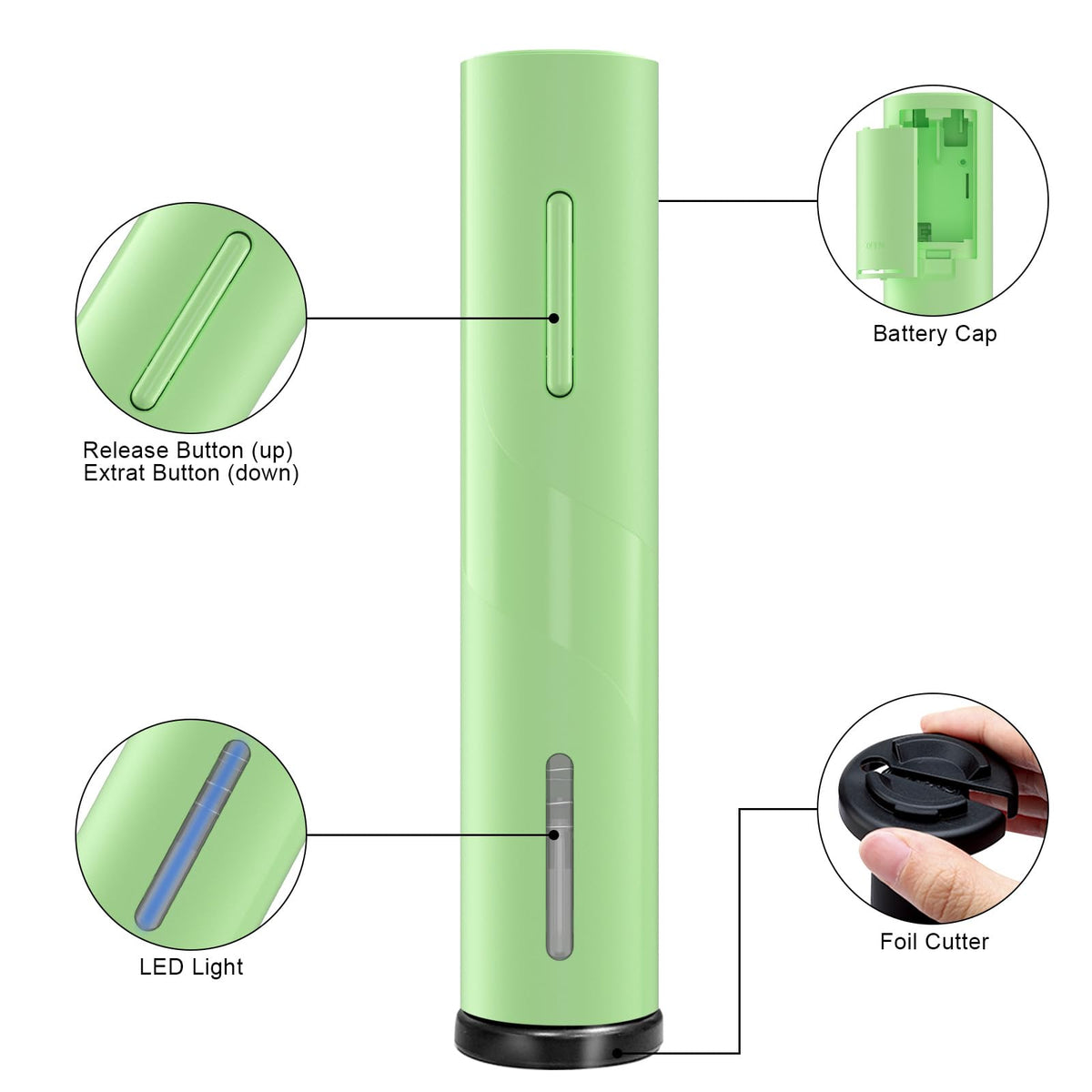 COKUNST wine opener with bottom foil cutter for safe foil removal.